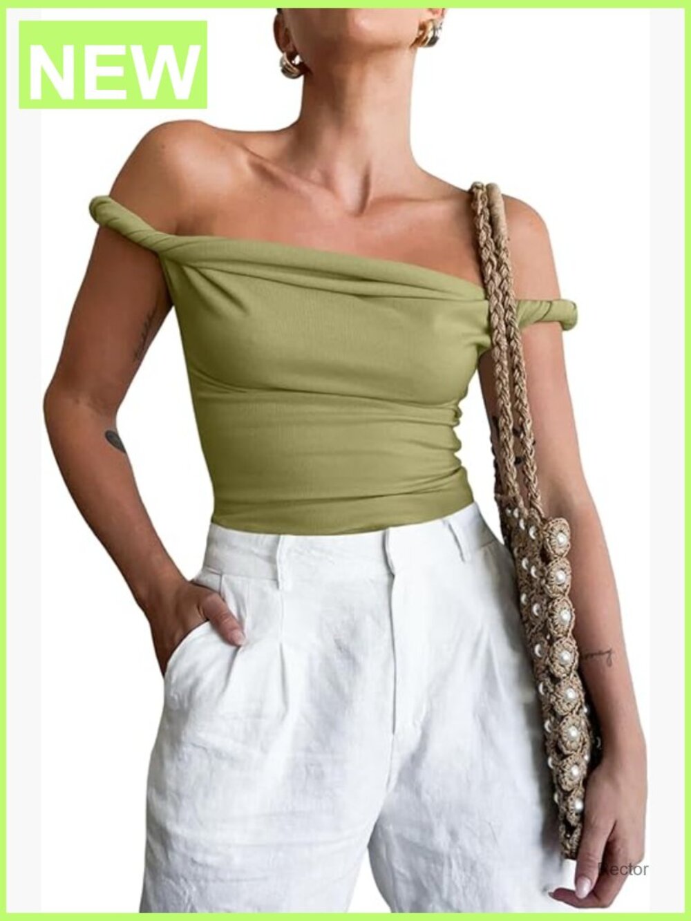 Off Shoulder Sleeveless Slim Fit Y2K Tank Top Stretchy Knit T-Shirt